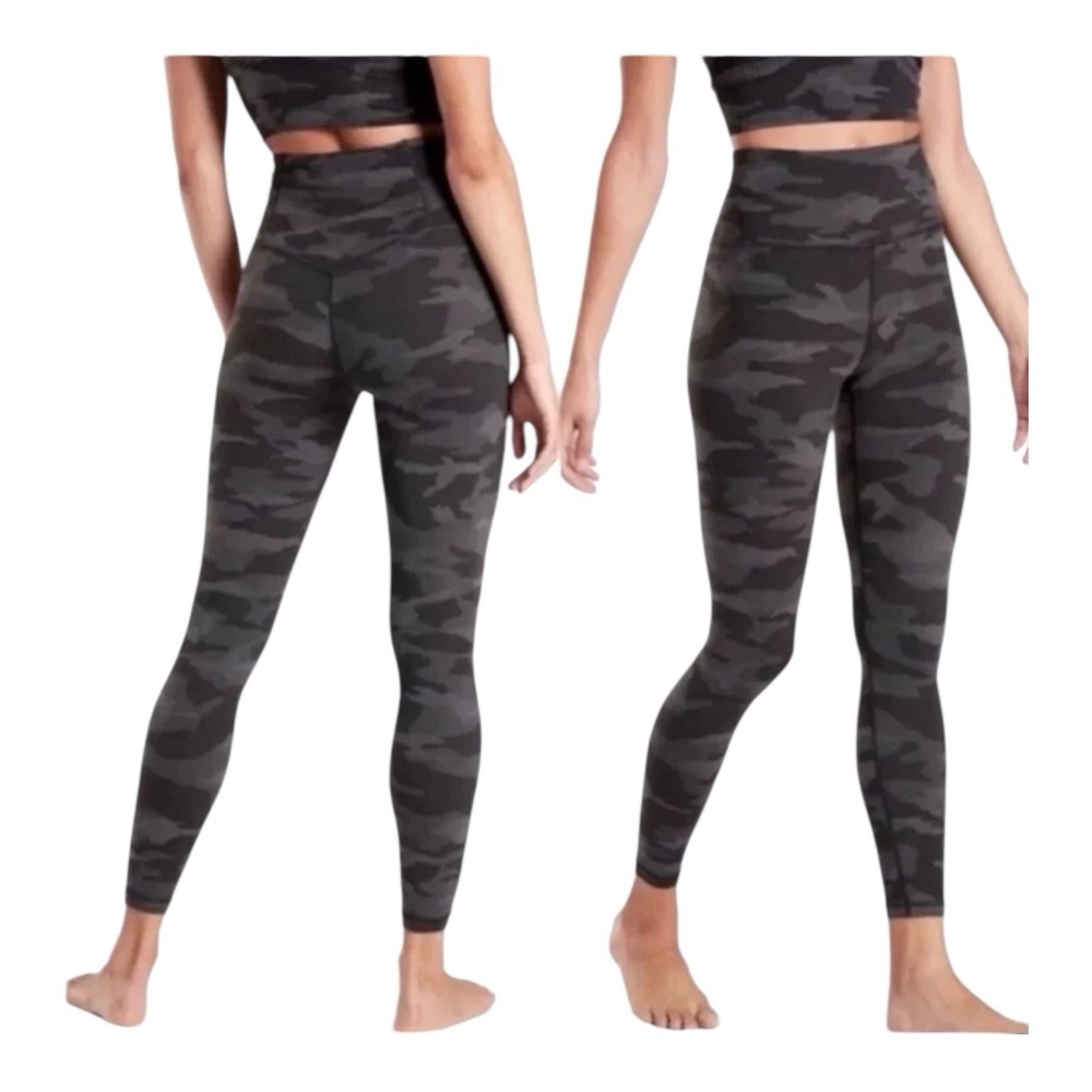 NEW Athleta Camo Elation‎ High Rise 9,10 Tight, Black / Gray, Size 1X